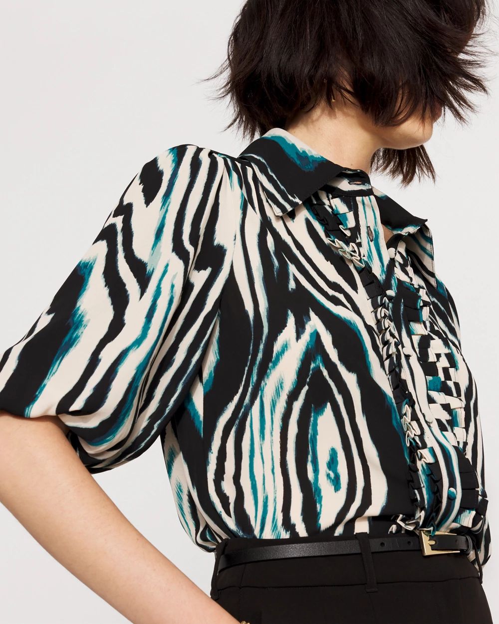 Puff Sleeve Ruffle Shirt click to view larger image.