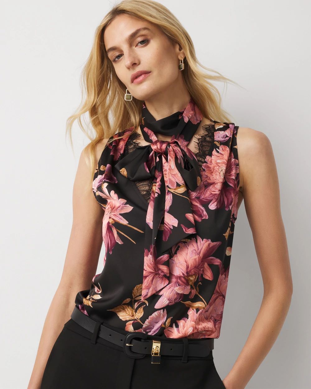 Removable Scarf Tie-Neck Blouse