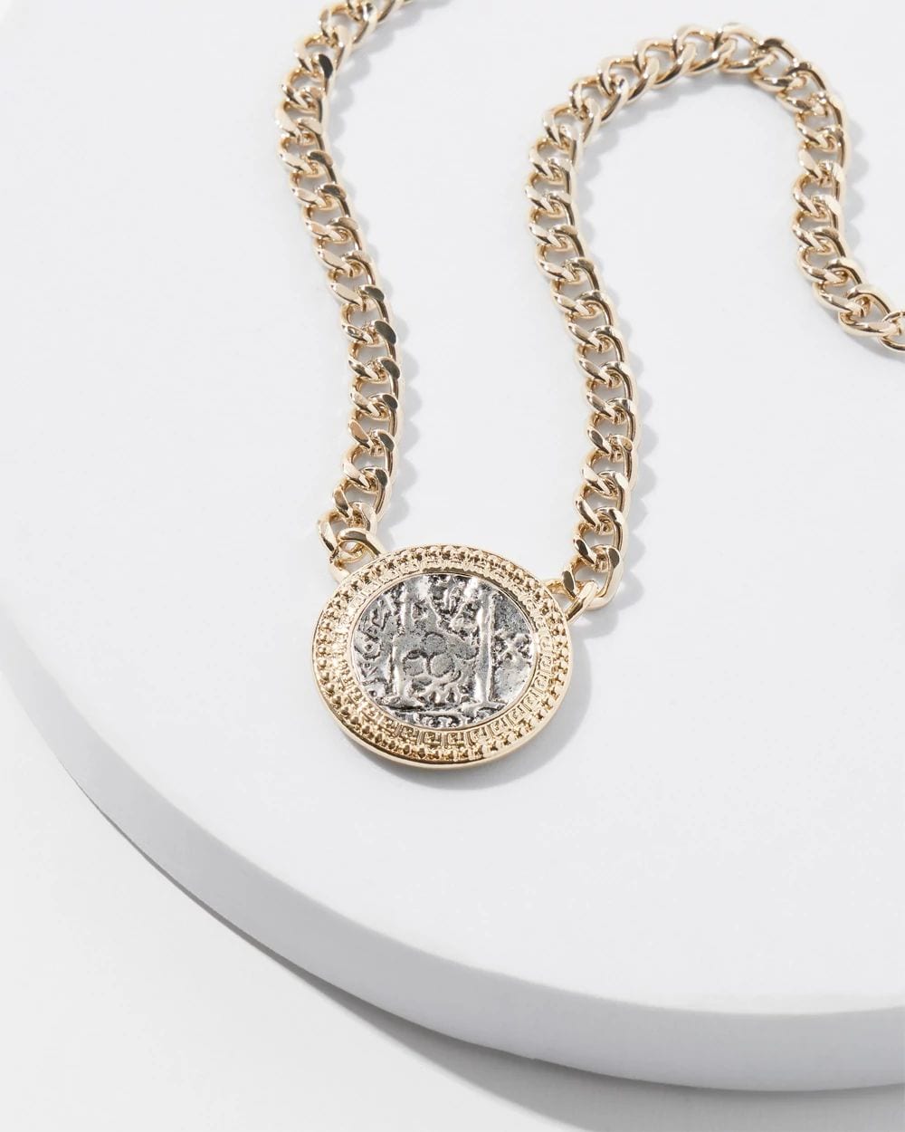 Mixed-Metal Coin Short Necklace click to view larger image.