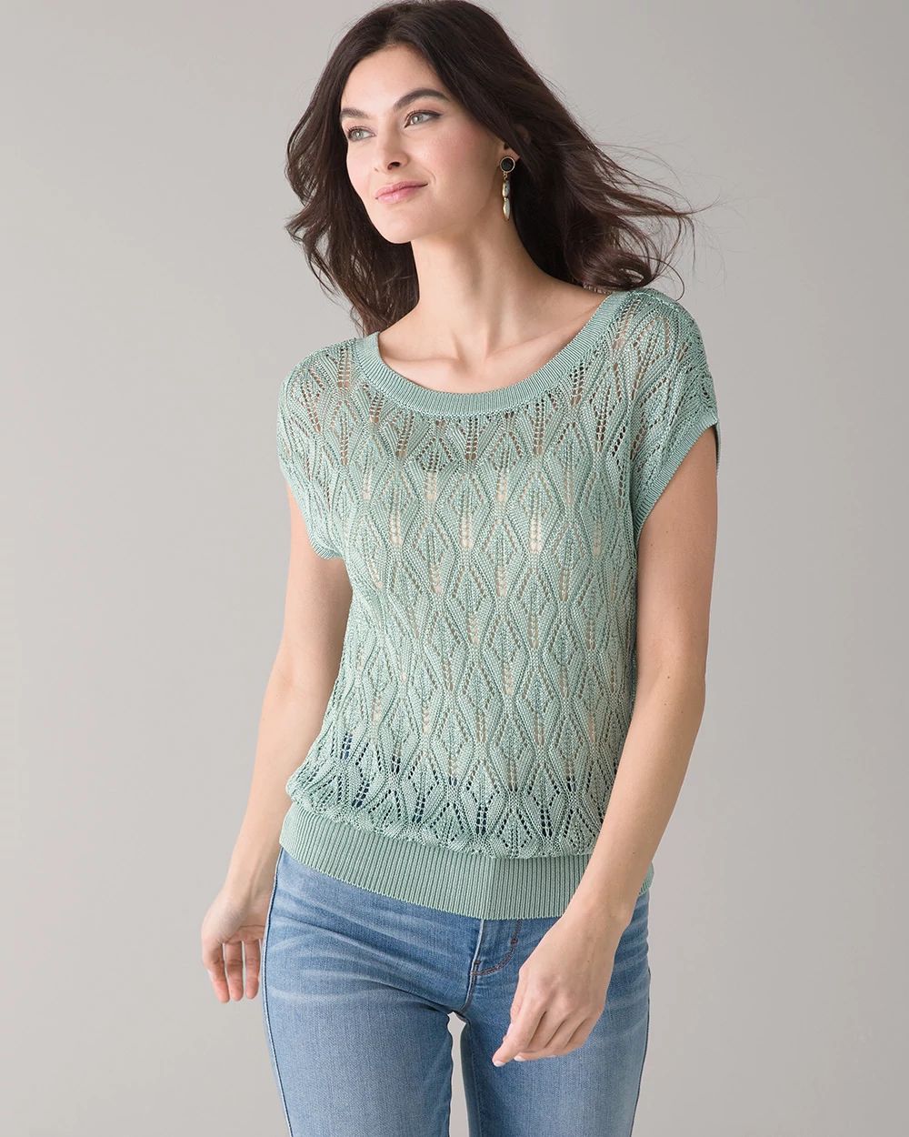 Short-Sleeve V-Back Knit Top click to view larger image.