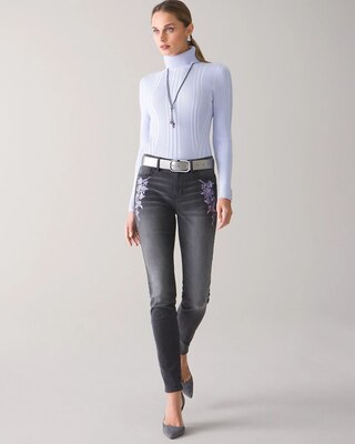 Curvy-Fit Mid-Rise Floral Embroidered Skinny Jeans