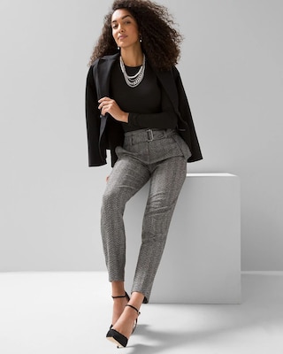 Herringbone Belted Tapered Ankle Pant