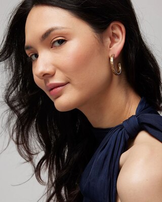 Goldtone and Blue Hoop Earrings