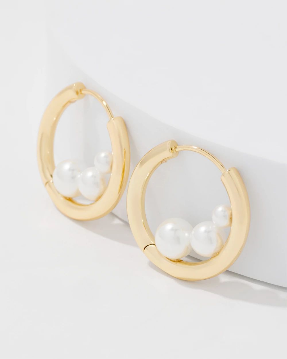 Gold + Pearl Hoop Earrings click to view larger image.
