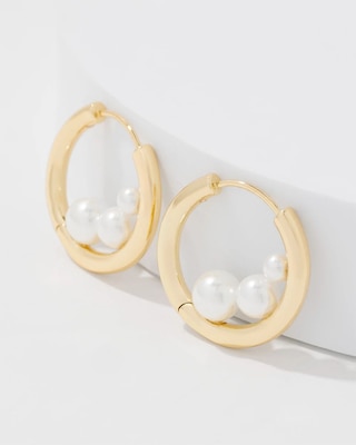 Gold + Pearl Hoop Earrings click to view larger image.
