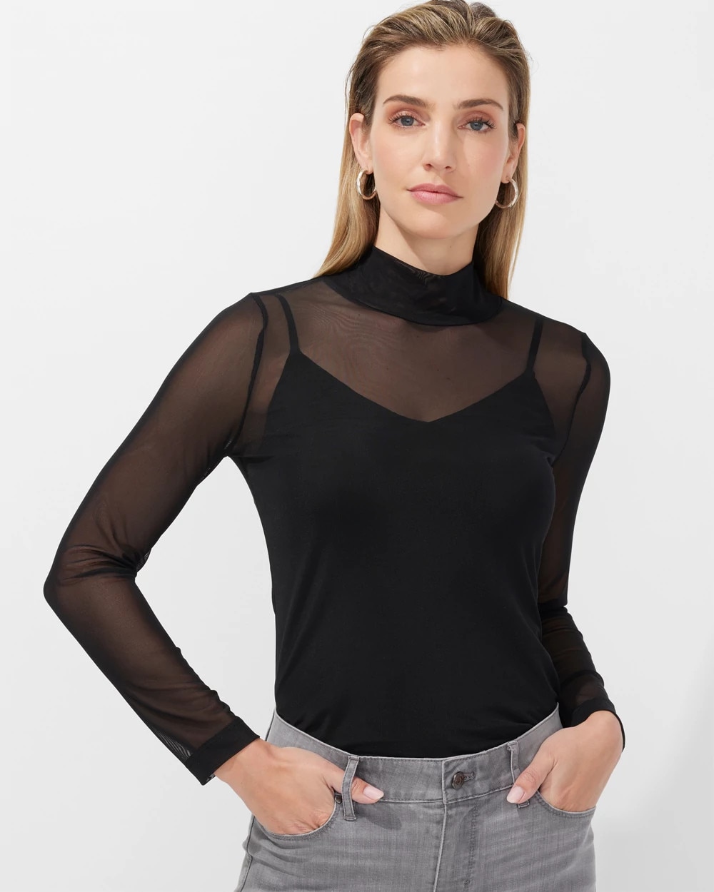 mesh turtleneck top