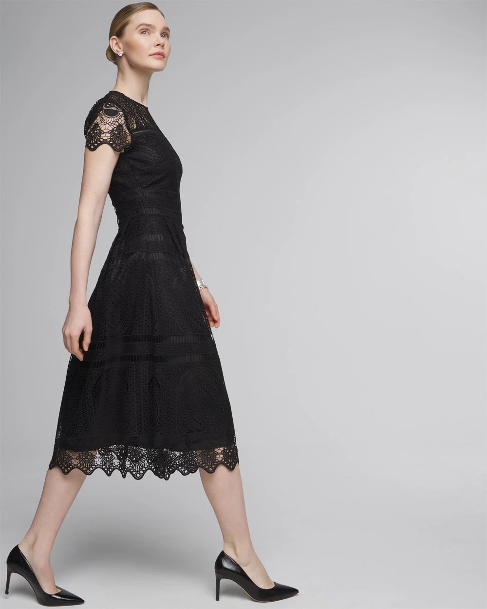 Embroidered Lace Fit-and-Flare Dress click to view larger image.