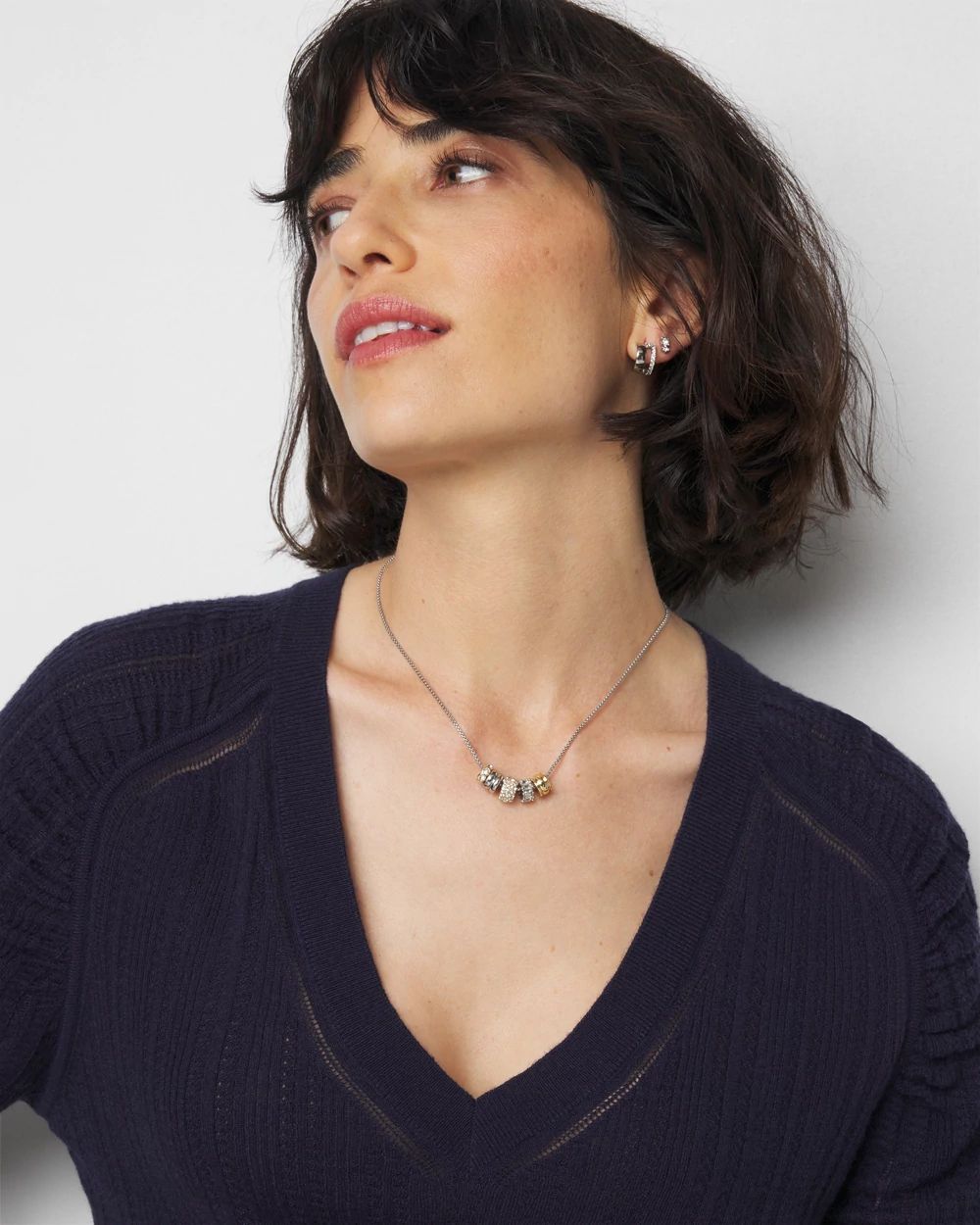 Cashmere-Blend Elbow-Sleeve Shirred Sweater