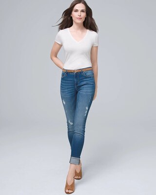 Mid-Rise Destructed Skinny Ankle Jeans
