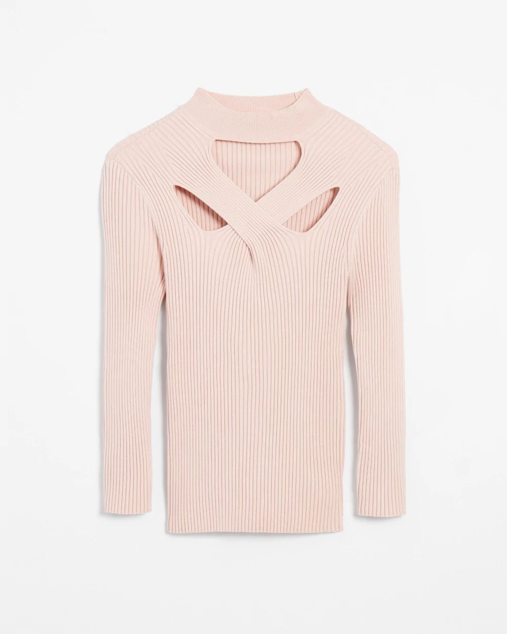 3/4 Sleeve Cutout Mockneck Pullover