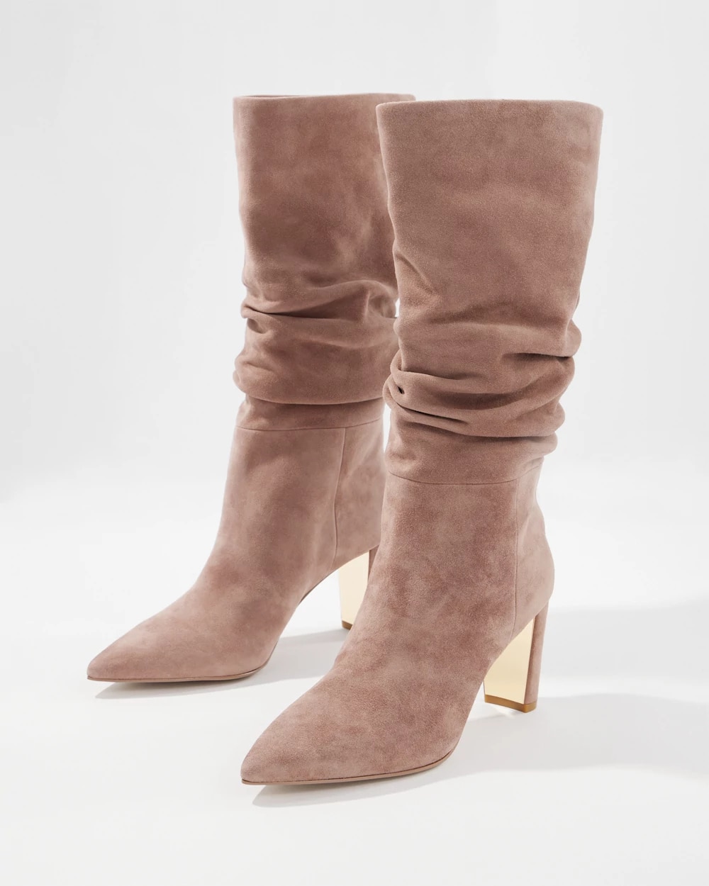 Suede Slouchy Mid-Heel Boot