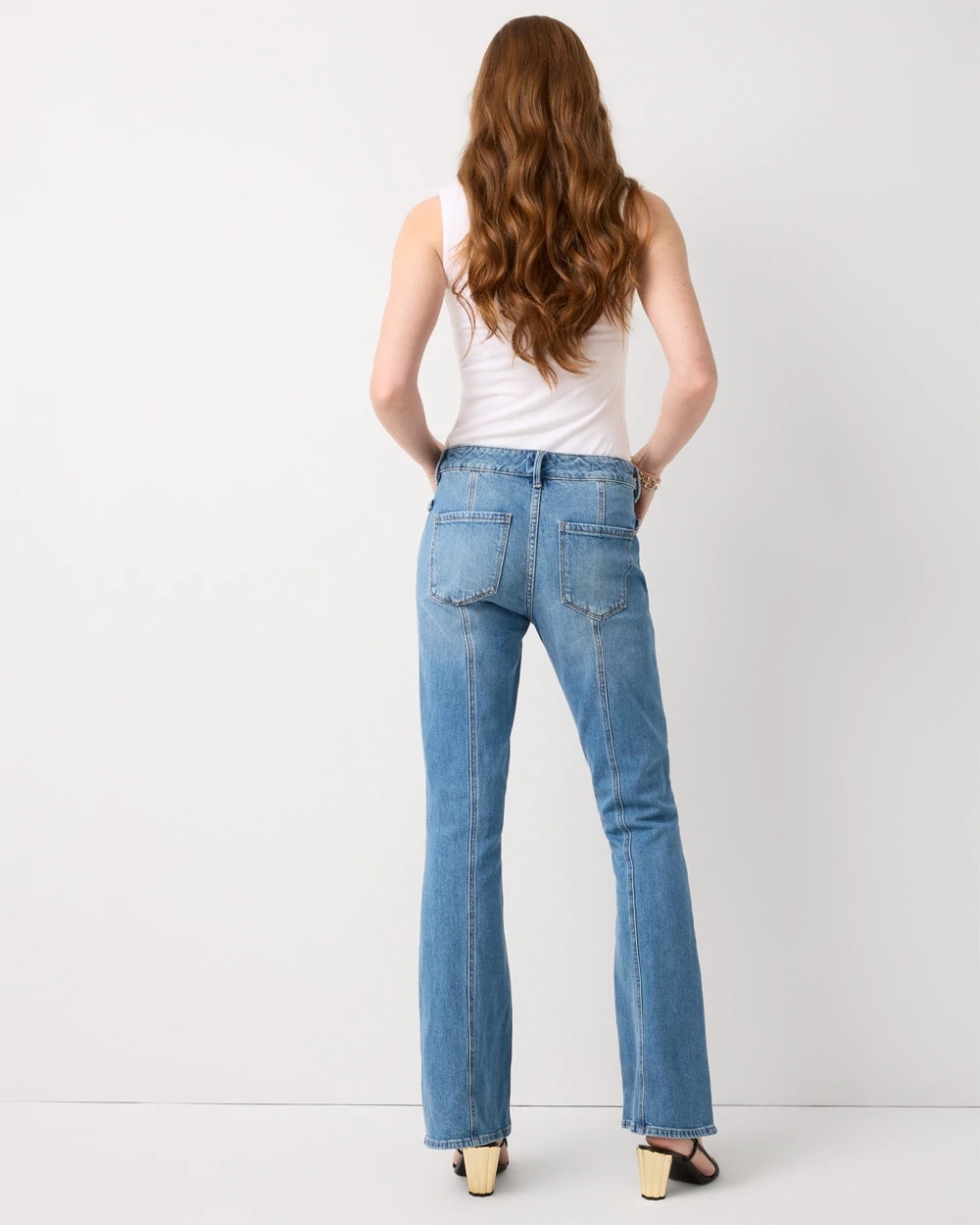 Pintuck Horsebit High Rise Flare Jean