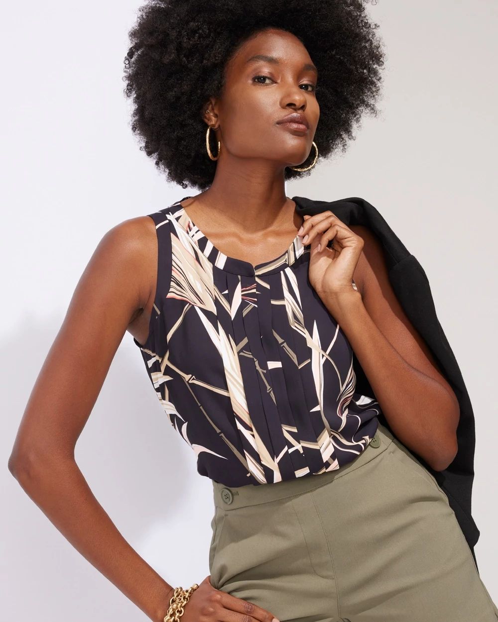 Outlet WHBM Pleated Split-Neck Shell