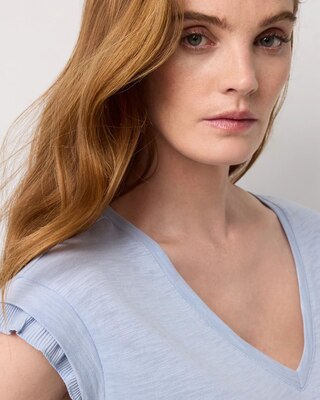 Pleat Sleeve V-neck Tee click to view larger image.