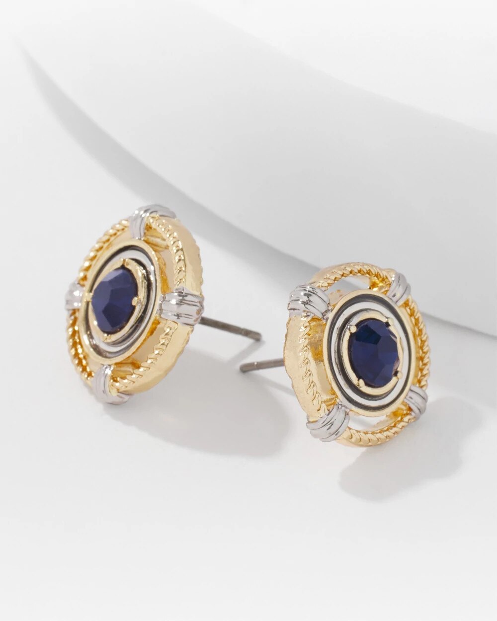 Coin + Blue Stone Stud Earrings - image 4