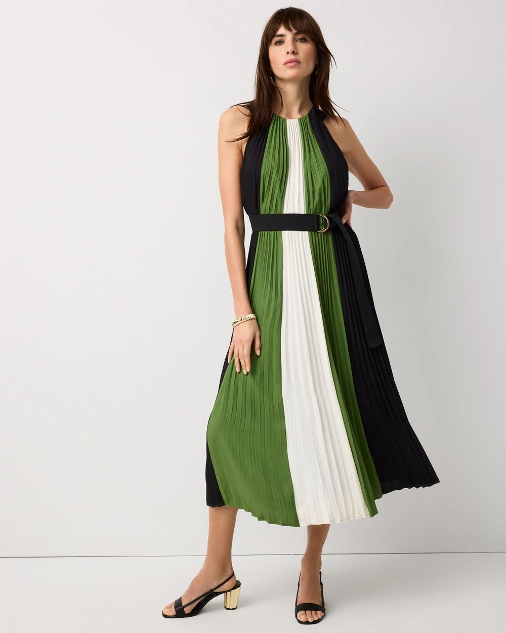 Petite Pleated Halter Maxi Dress
