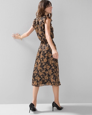 Sleeveless Smocked Waist Ruffle Midi Dress click to view larger image.