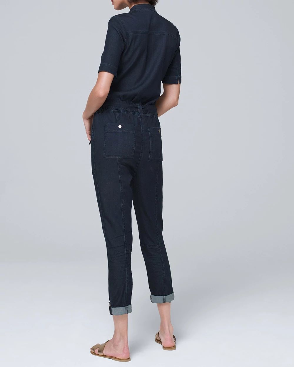 Soft Denim Cropped Jumpsuit click to view larger image.