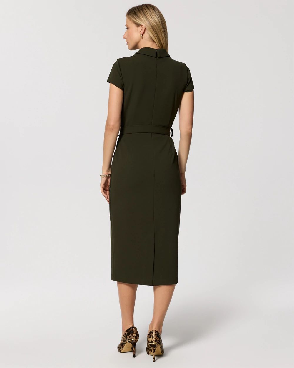 Stretch Crepe Collared Sheath Dress click to view larger image.