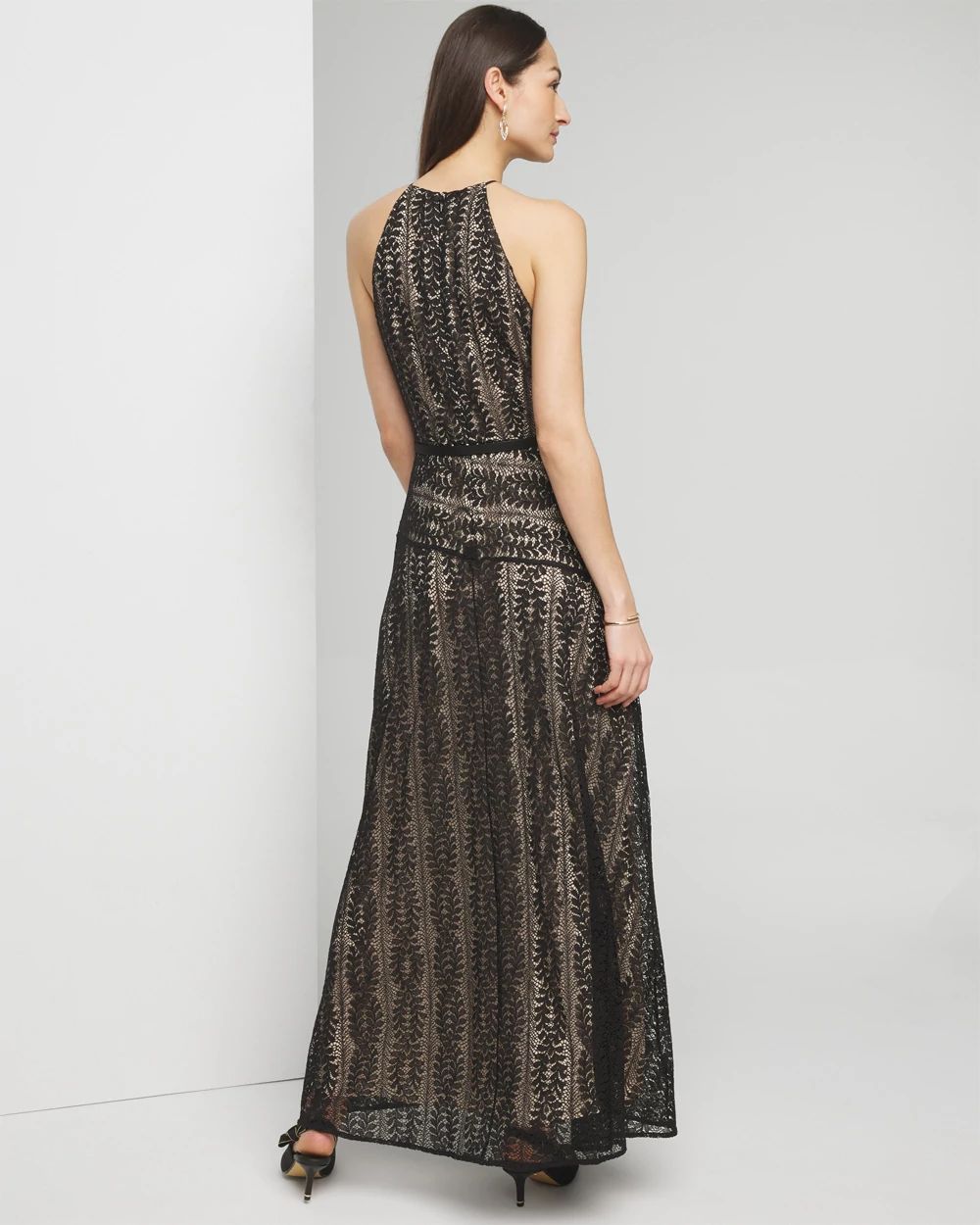 Petite Sleeveless Halter Lace Maxi Dress click to view larger image.