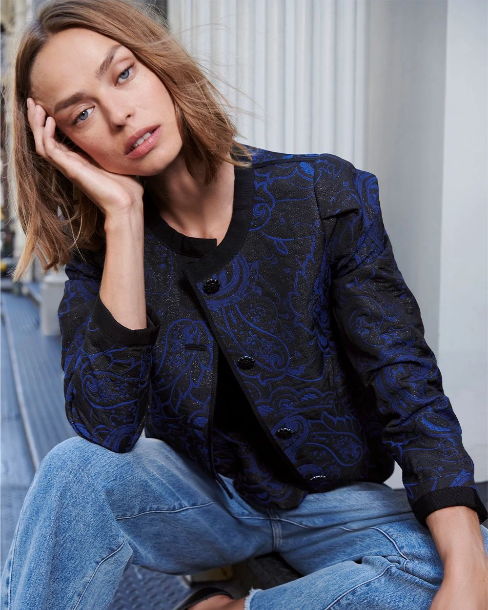 Jacquard Collarless Jacket