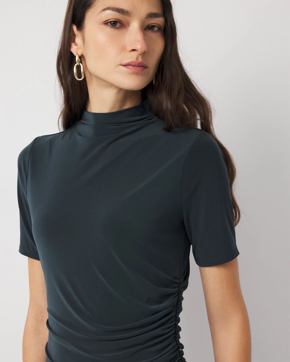 Ruched Mockneck Midi Dress