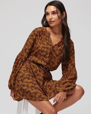Long-Sleeve Smocked Waist Blouson Dress