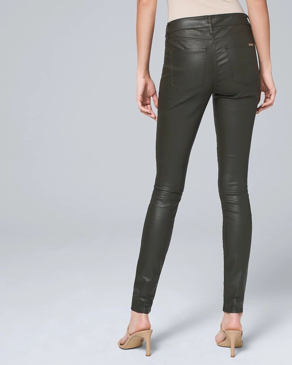Mid-Rise Coated Moto Skinny Jeans