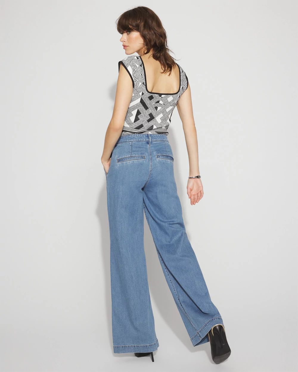 Petite High-Rise Pleated + Belted Wide-Leg Jean