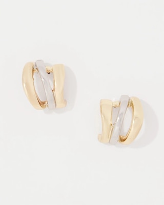 Silver + Gold Sculptural Hoop Earrings click to view larger image.
