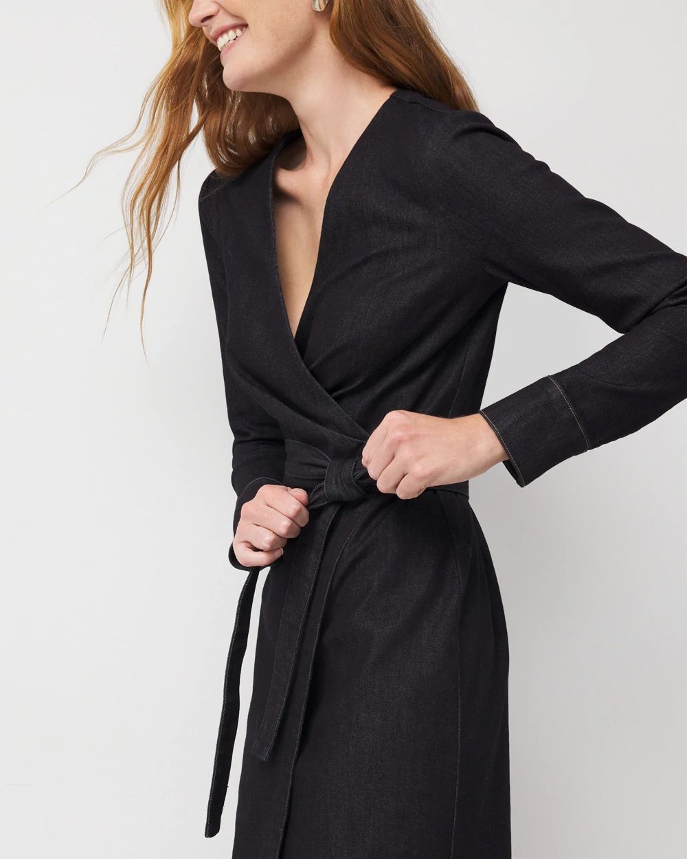 Petite Denim Wrap Midi Dress