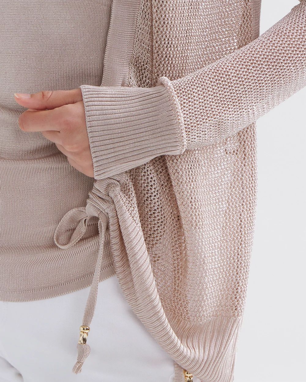 Mesh Cinched Cardigan Sweater