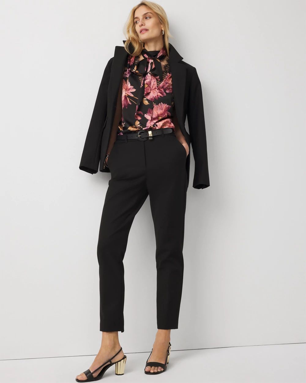 Petite Removable Scarf Tie-Neck Blouse