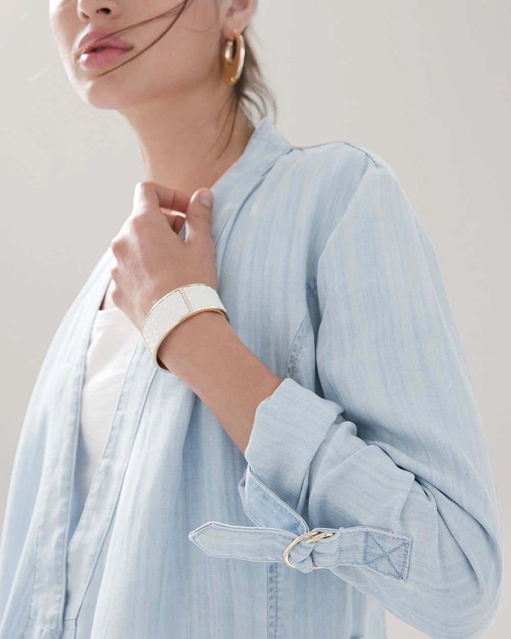 Drape-Front Roll-Sleeve Jacket