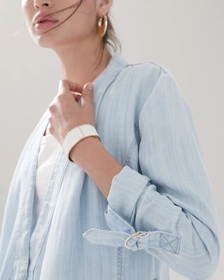 Drape-Front Roll-Sleeve Jacket