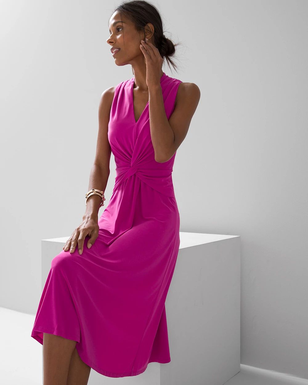 Abstract Butterfly Print Twist-Front Dress