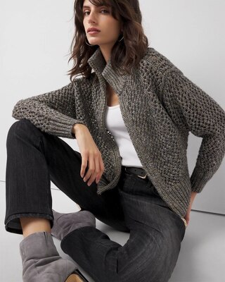 Open Stitch Zip-Up Cardigan