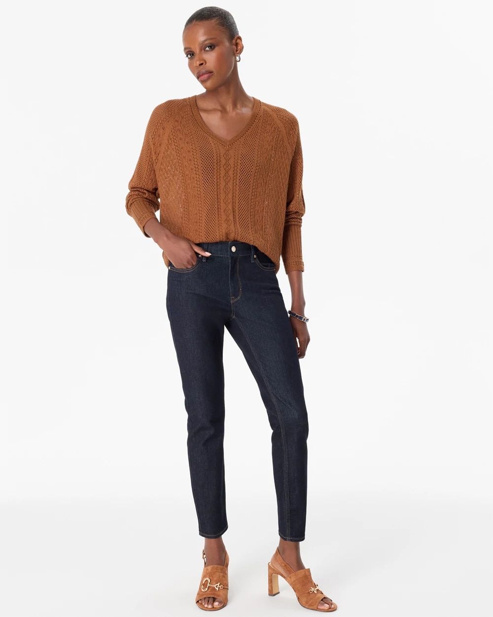 Pointelle V-neck Pullover