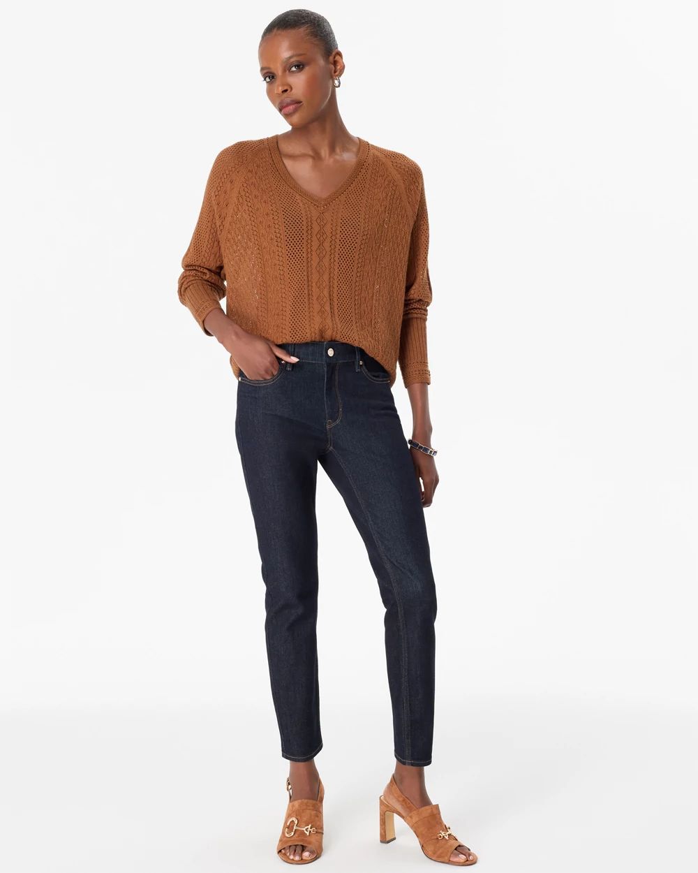 Pointelle V-neck Pullover click to view larger image.