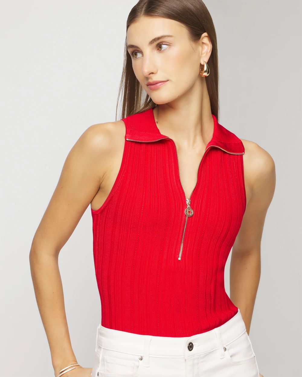 Half Zip Rib Halter Sweater Tank