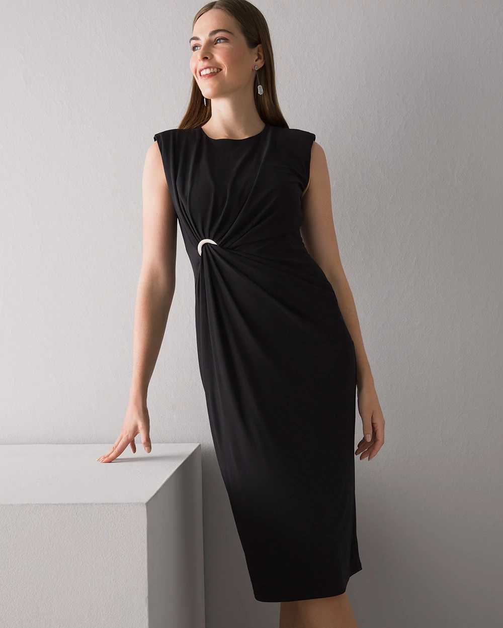 Draped Soft Jersey Midi Dress with Grommet Detail