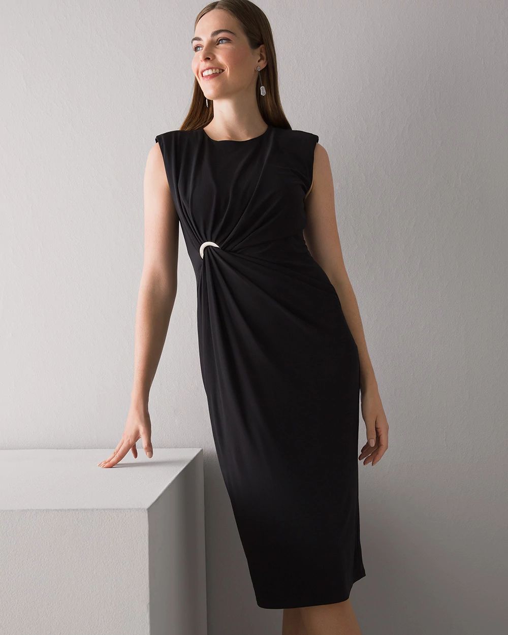 Draped Soft Jersey Midi Dress with Grommet Detail White House Black Market