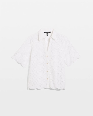 Elbow Sleeve Lace Cotton Shirt click to view larger image.