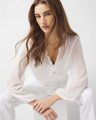 Sheer Beaded Trim Blouse