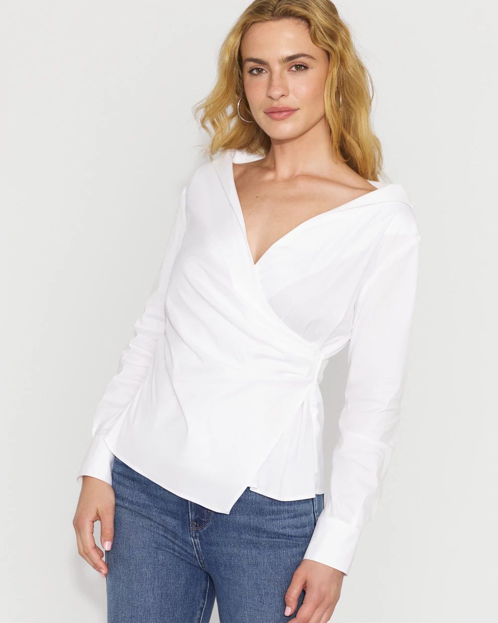Petite Asymmetric Poplin Wrap Shirt