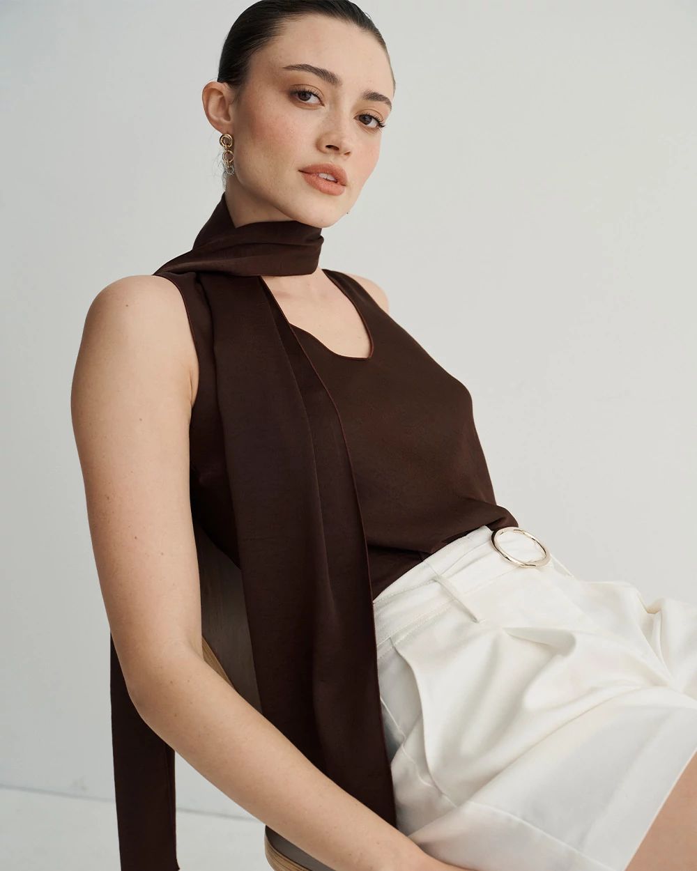 Removable Tie-Neck Satin Shell