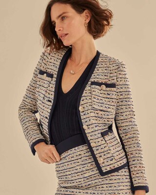V-Neck Tweed Jacket