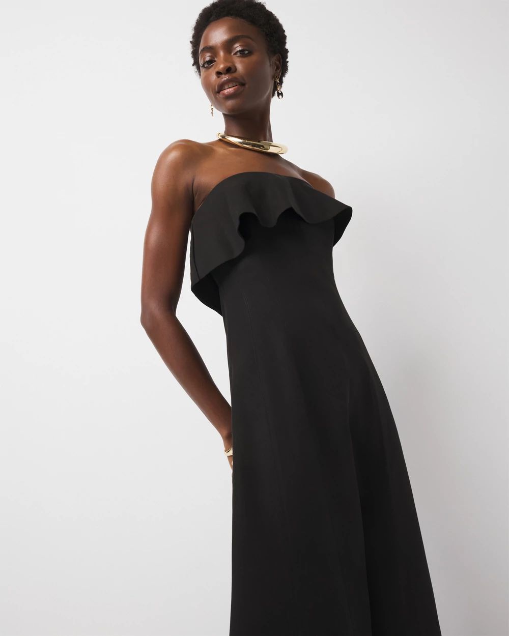 Linen-Blend Strapless Maxi Dress