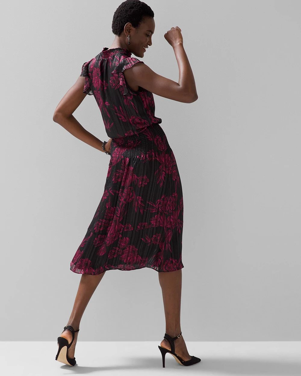 Sleeveless Smocked Waist Ruffle Midi Dress