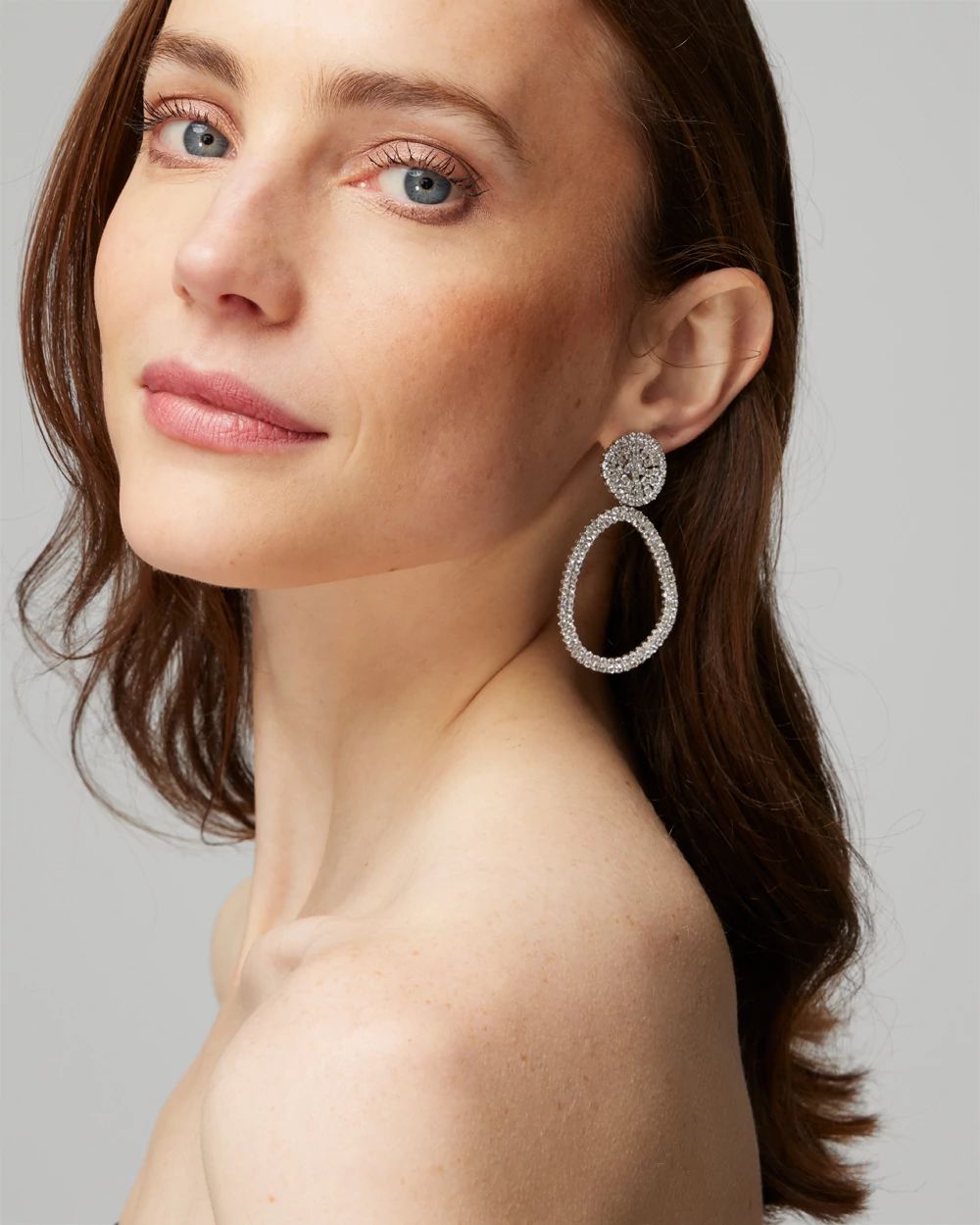 Silver Crystal Statement Hoop Earrings